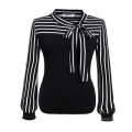 Bow Striped Women T-Shirt Long Sleeve Blouse